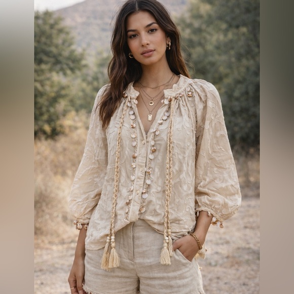 Tops - B553. Embellished cream blouse